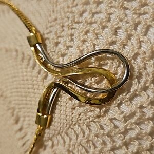 Gold Tone Necklace W/ Intertwined Gold &  Silver-tone  Horseshoe Pendant